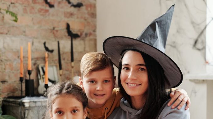 portrait of a family with halloween background
